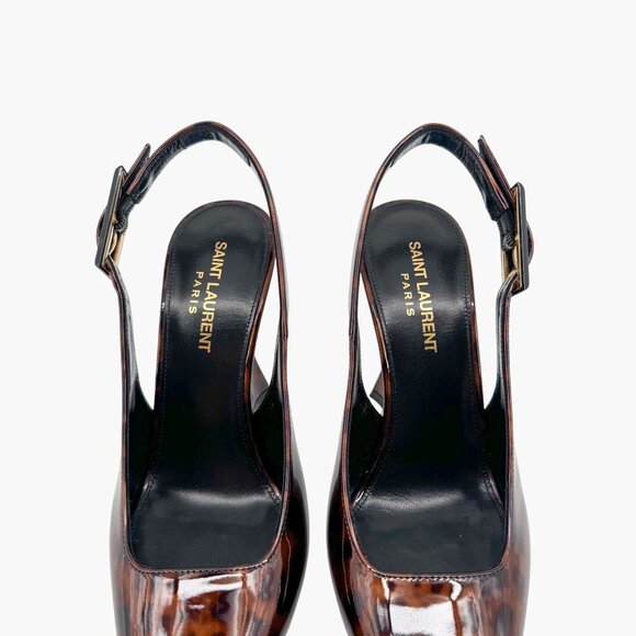 Saint Laurent Dune 110 Brown Patent Pumps Slingback High Heels Size 38 US 8 - Picture 5 of 15